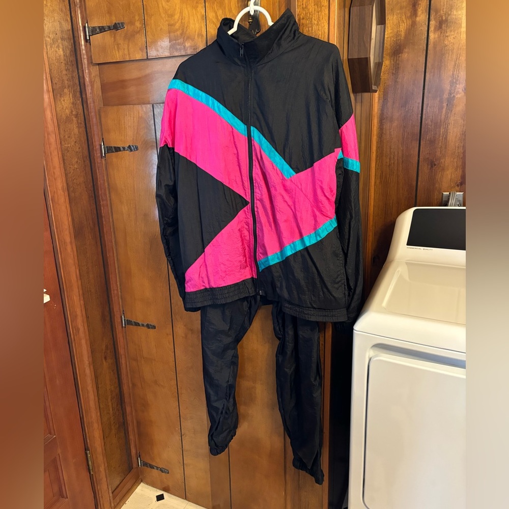 Vintage Longstreet Missy 80s-90s Women’s Track Suit Black, Pink, Green Large
